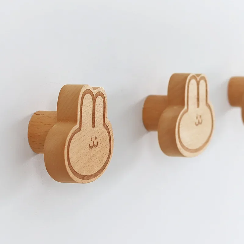 1/3/5/10pcs Cartoon Rabbit Wooden Hook Nordic Style Animal Wood Hooks Wall Hanging Coat Hook Hanger For Kids Room Decoration