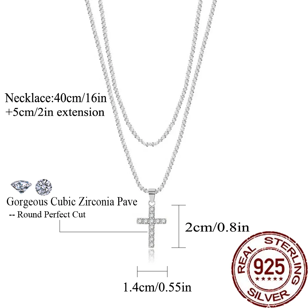 QooLady 925 Sterling Silver Shiny Cubic Zircon Pave Cross Design Pendant Necklace for Women Party Accessories Jewelry Gift SD018