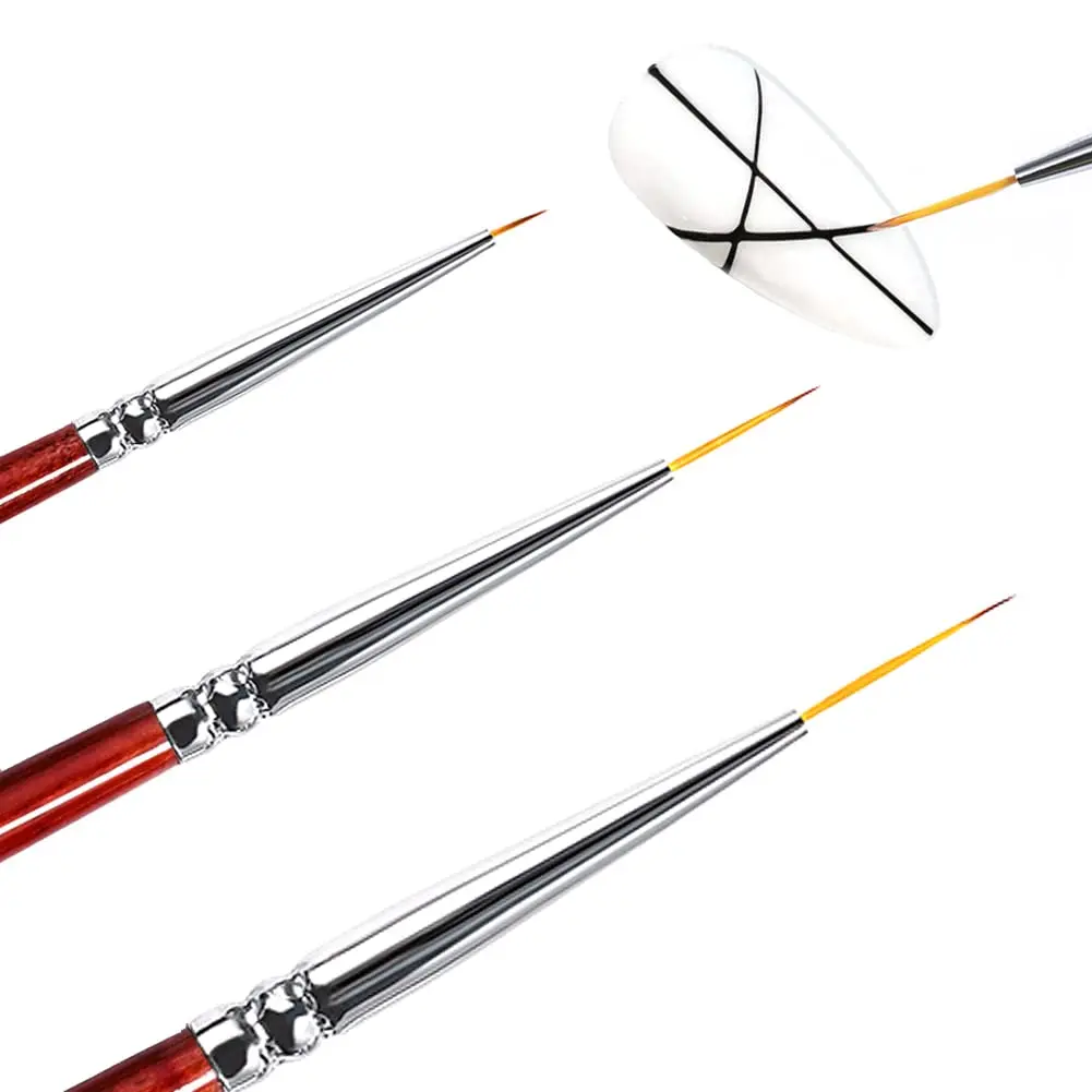 7/9/11 мм набор кистей для дизайна ногтей, 3 шт., кисть для дизайна ногтей, полосатая кисть для тонких длинных тонких линий, ручка для рисования, деревянная 7/9/11 мм набор кистей для дизайна ногтей, 3 шт., кисть для дизайна ногтей, полосатая кисть для тонких длинных тонких линий, ручка для рисования, деревянная