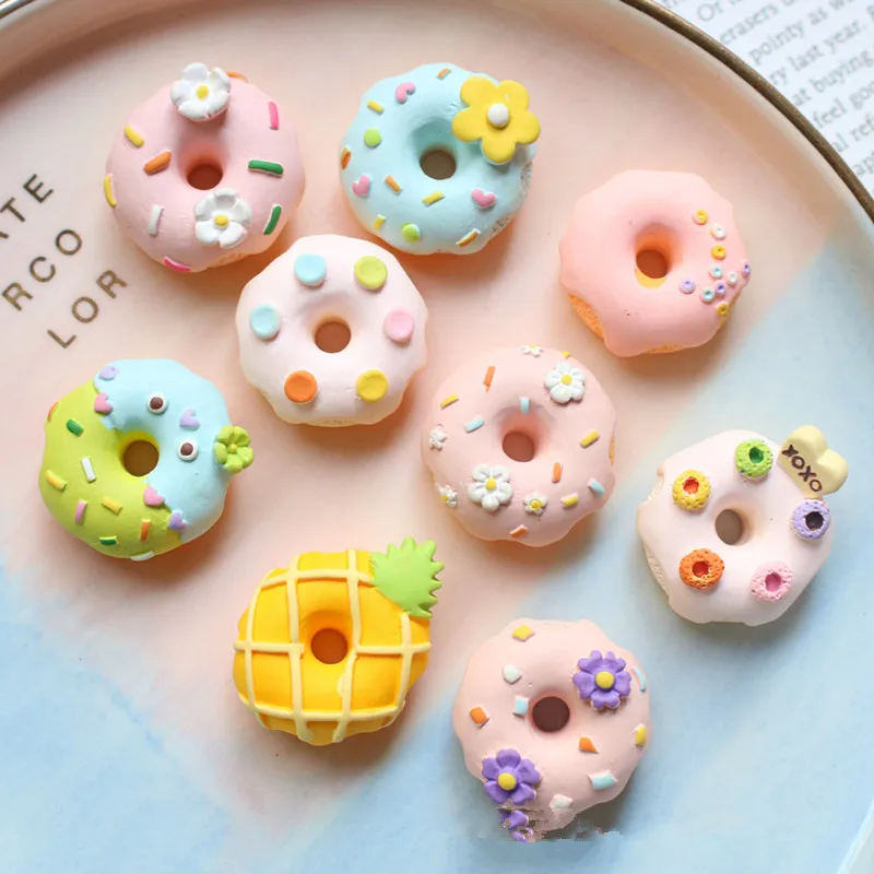 10Pcs Kawaii Cartoon Donut Resin DIY Shoes Hat Icebox Barrette Mobile Phone Case Scrapbook Cream Glue Flat Back Resin