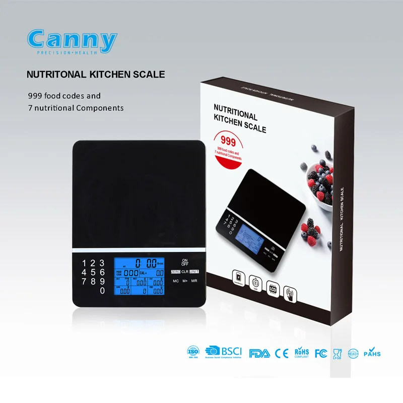 Hot Sale Canny Calculate Protein Cholesterol Calories Electronic Kitchen Nutrition Food Scale With Nutritional Calculator 5kg