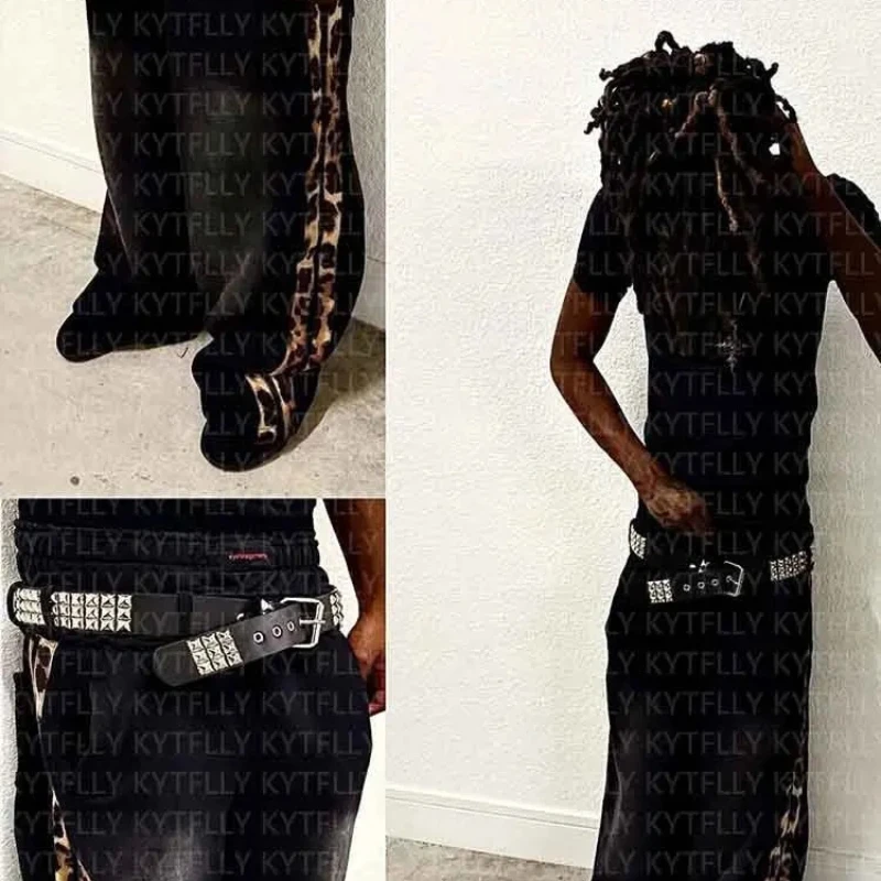 Y2K retro summer new leopard print wide leg pants for men and women, double waist casual work pants, casual sports outdoor wear