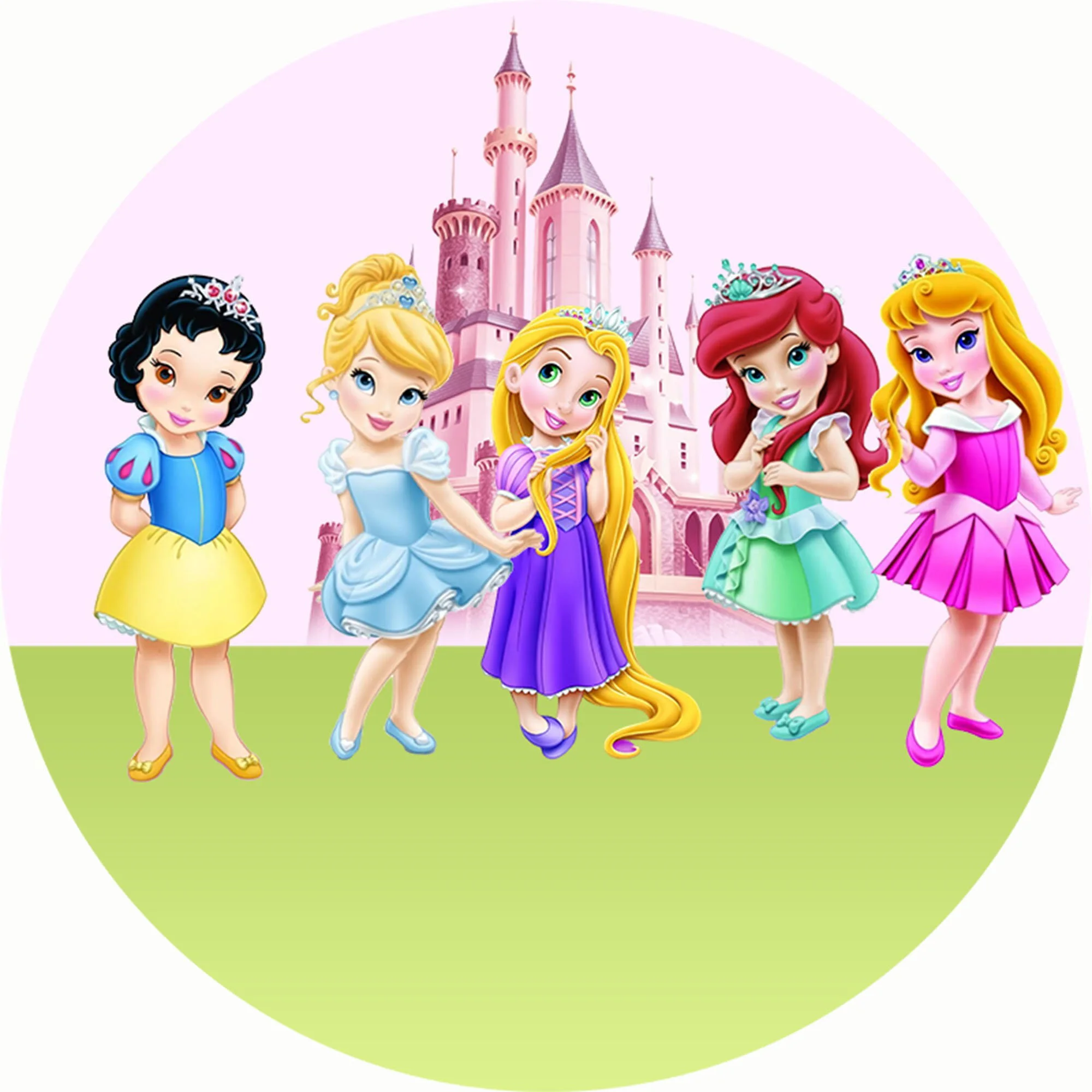 Disney Little Princess Snow White Cinderella Belle Round Backdrop Girls Pink Birthday Party Decor Circle Photography Backdrop