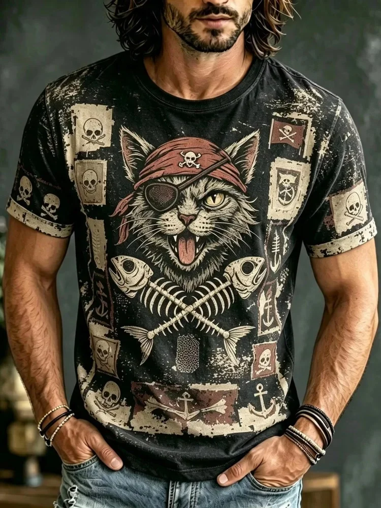 New Men's Halloween Short-Sleeve T-Shirt Scary Top with Grim Reaper Scythe and Skeleton Print Breathable Holiday T-Shirt