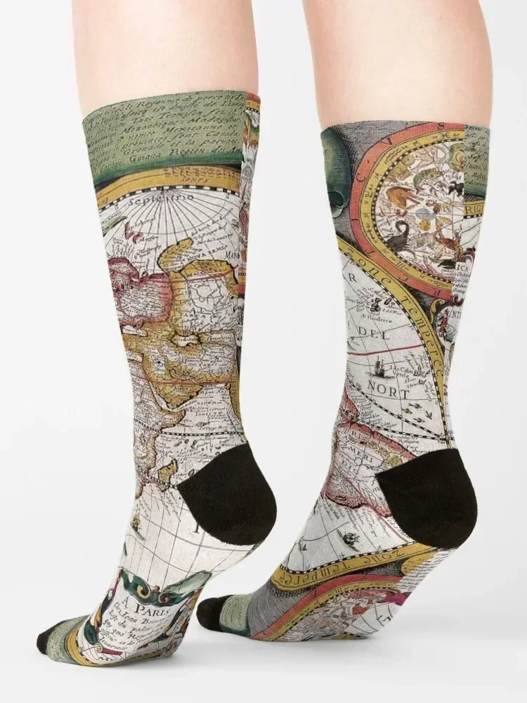 Vintage Map Socks Climbing set anime golf Designer Man Socks Women's