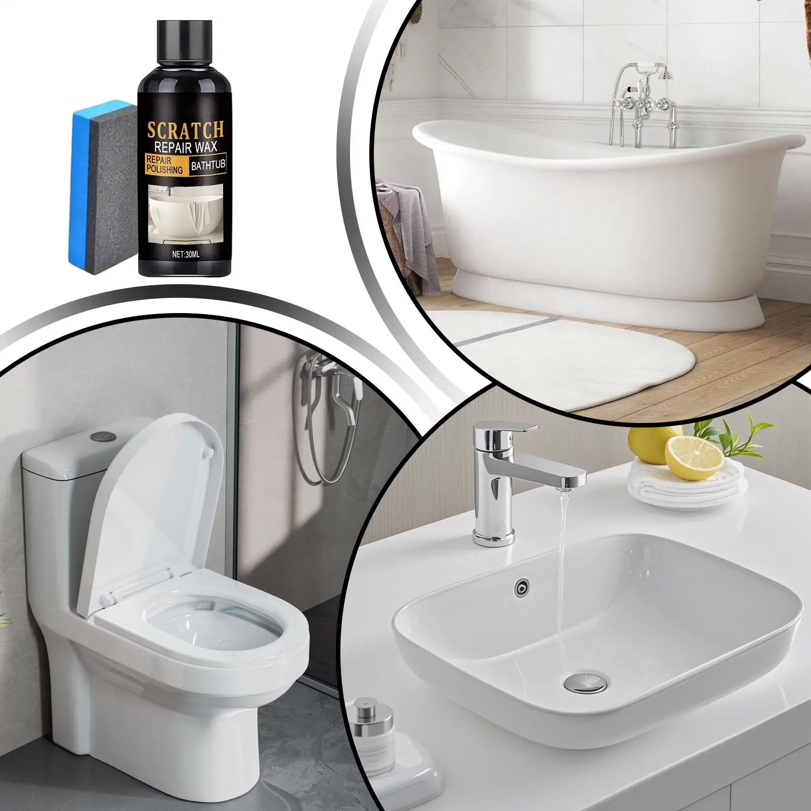 30ml Multi-Purpose Scratch Repair Wax With Sponge Surface Shine Restorer for Bathtubs, Toilets, Sinks Deep Scratch Repair Agent