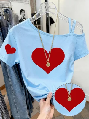 Printed Y2K Style Spring and Summer Hot-Selling Women's Fashion Casual Sports One-Shoulder Strap Short-Sleeve Top