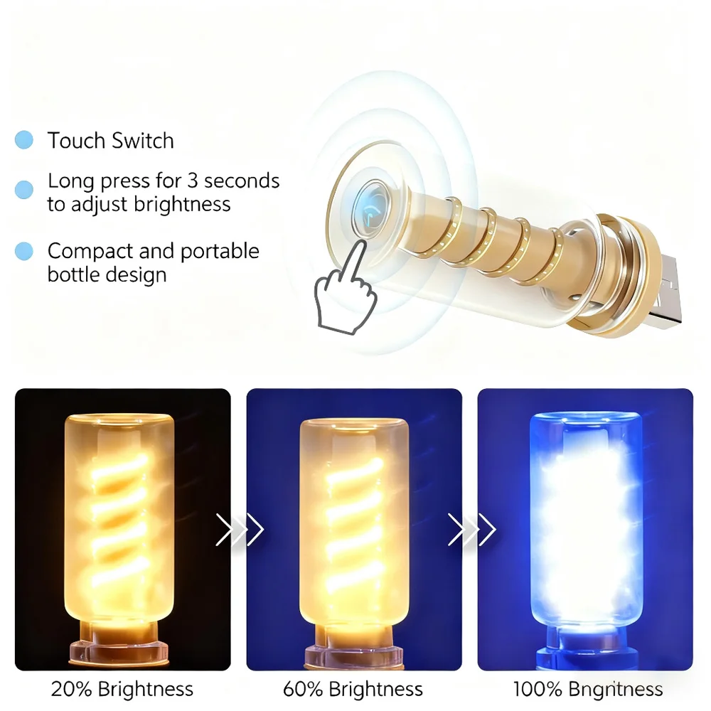 سيارة USB LED دوامة خيوط اللمس يعتم لمبة 5 فولت فلاش الشموع مصباح لتهيئة الجو ضوء الليل عطلة إضاءة ديكوريّة في الهواء الطلق #3