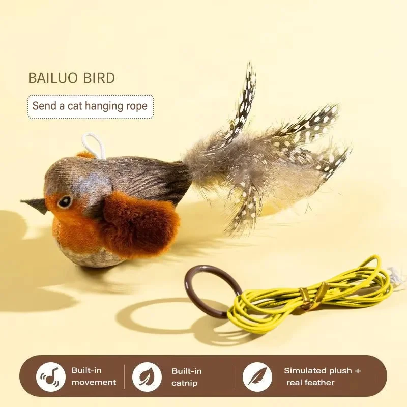 Catnip Bird Teaser Toy, Interactive Plush Cat Toy with Realistic Chirping Sound for Kittens and Adult Cats