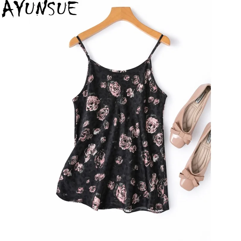 AYUNSUE Damen-Tanktops aus echter Seide, schlankmachende, ärmellose Oberteile für Damen, Frühling und Sommer, bedruckte Tanktops, Damenkleidung, Топ Женский