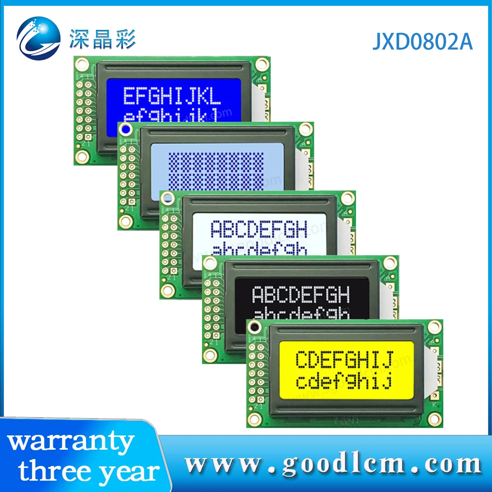 

0802A 2X8 LCD Display HD44780D or AIP31066 Controller 08 * 02 LCD Module Multiple Modes And 5V or 3.3V Power Supply STN Yellow