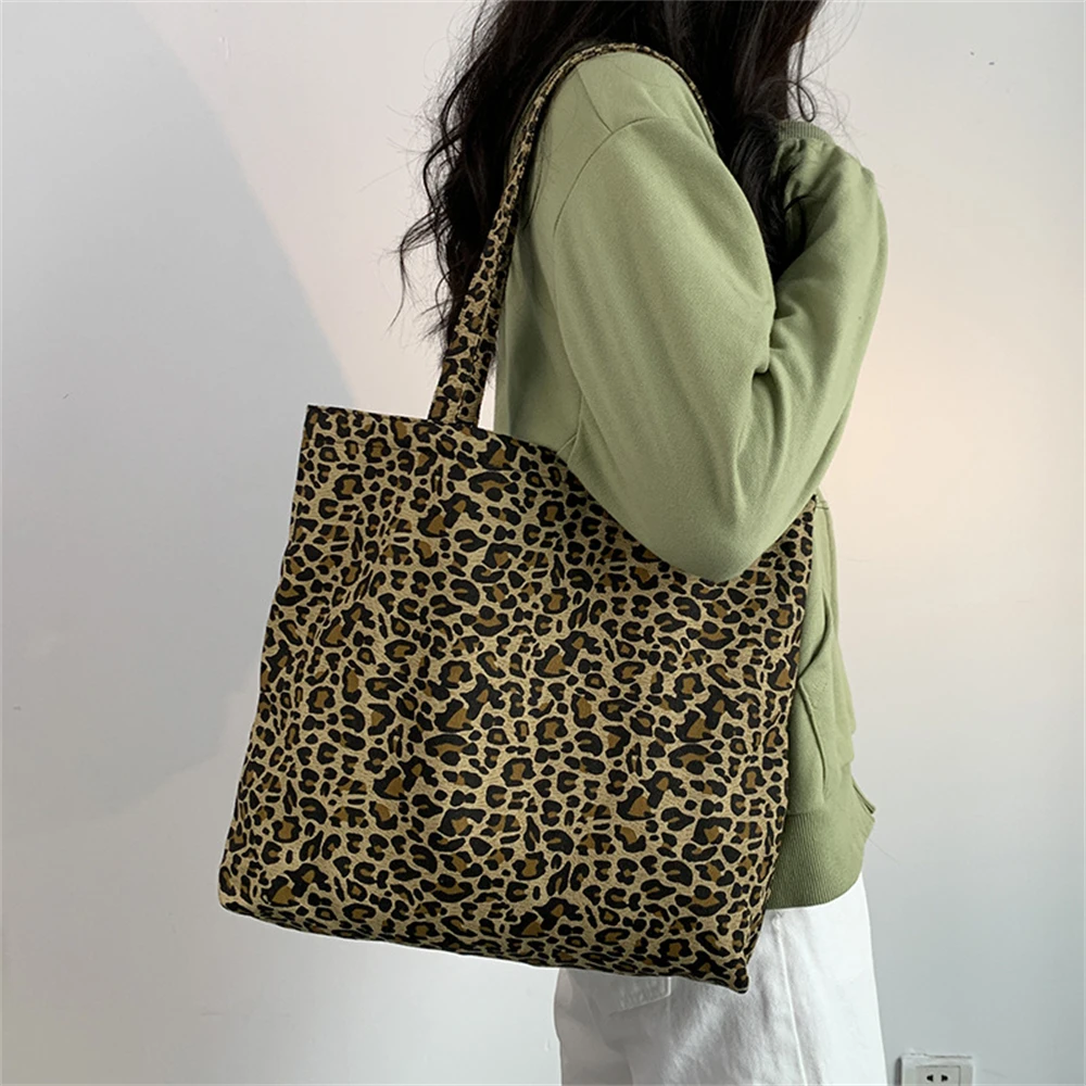 Ladies Leopard Print Shoulder Bag Fashion Canvas Bag Large Capacity Shopping Vintage Elegant Leisure Handbags Designer Cloth Bag