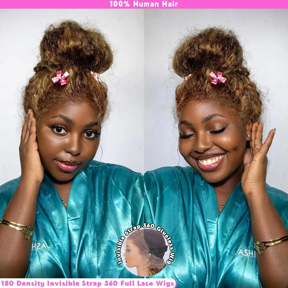 

230 Density 427 Honey Blonde Deep Wave Lace Front Curly Wig 30 Inch Invisi Strap Highlight Ombre 360 Full Hd Lace Frontal Wigs