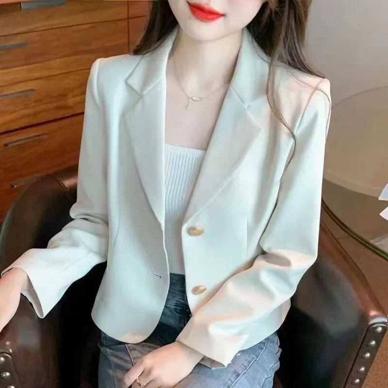 

2025 Autumn Winter New Solid Color Casual Long Sleeve Jackets Women Turn-down Collar Single-breasted Short Suit Coats Lady