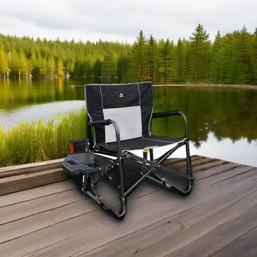 GCI Outdoor Freestyle Rocker XL campingstoel met bijzettafel, draagbare opvouwbare schommelstoel met bekerhouder, zwart
