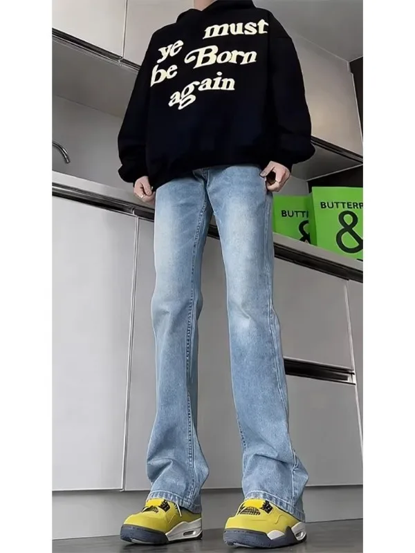 

Men's High Waist Straight Leg Jeans Casual Classic Blue Waed Denim Pants Slim Fit Faionable Boys Trousers