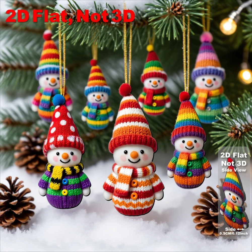 16 Stück bunte gestrickte Schneemann-Holzornamente, Weihnachtsbaum-Anhänger, niedliche Festival-Zubehör, Neujahrsparty-Dekoration