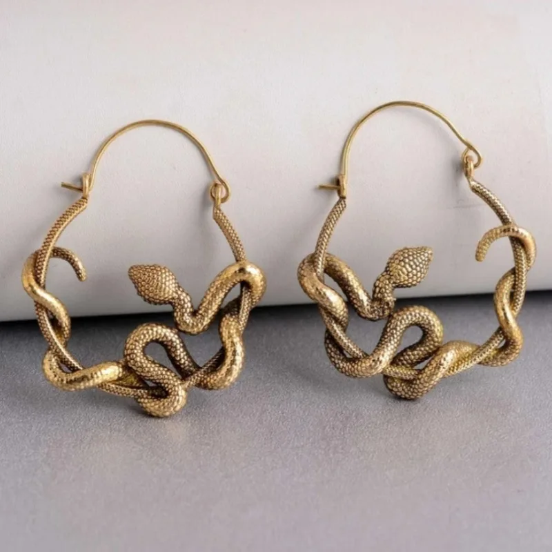 Vintage-Ohrringe in Schlangenform, kreisförmig, mit Metallstruktur, personalisierte Ohrringe für Frauen, für den Alltag, Party, Urlaub, lässiger Schmuck