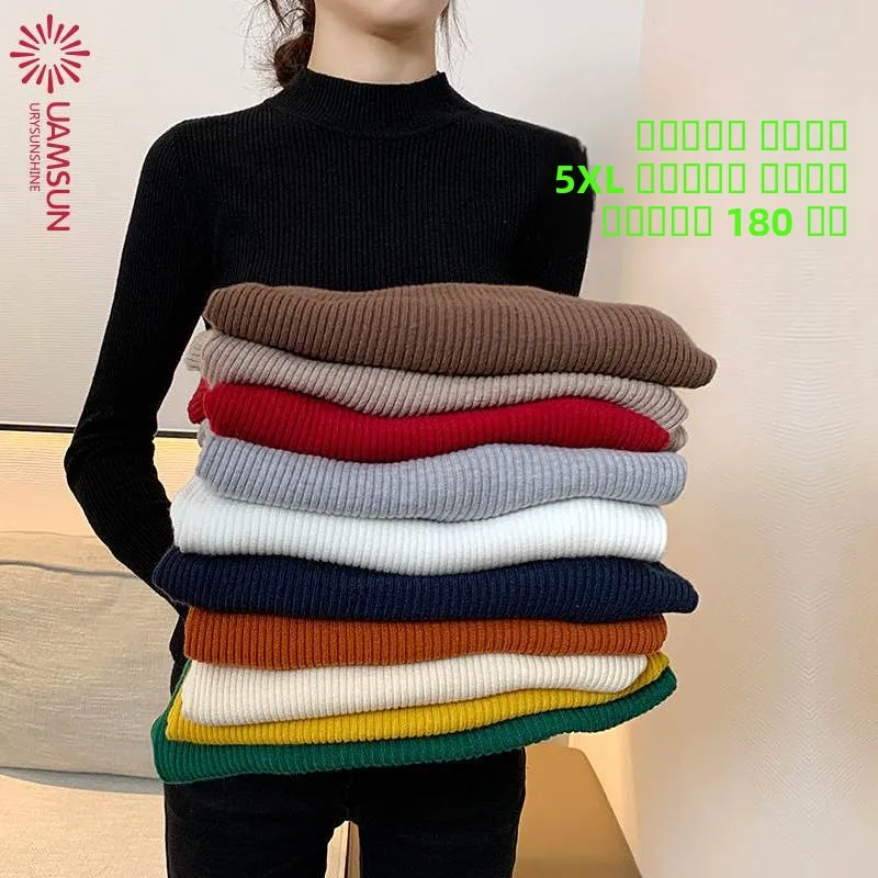 

plus Size Sweater Women's Knit Tops f High Collar Warm Thiened Long Sve Polyester Fiber Autumn Winter ential