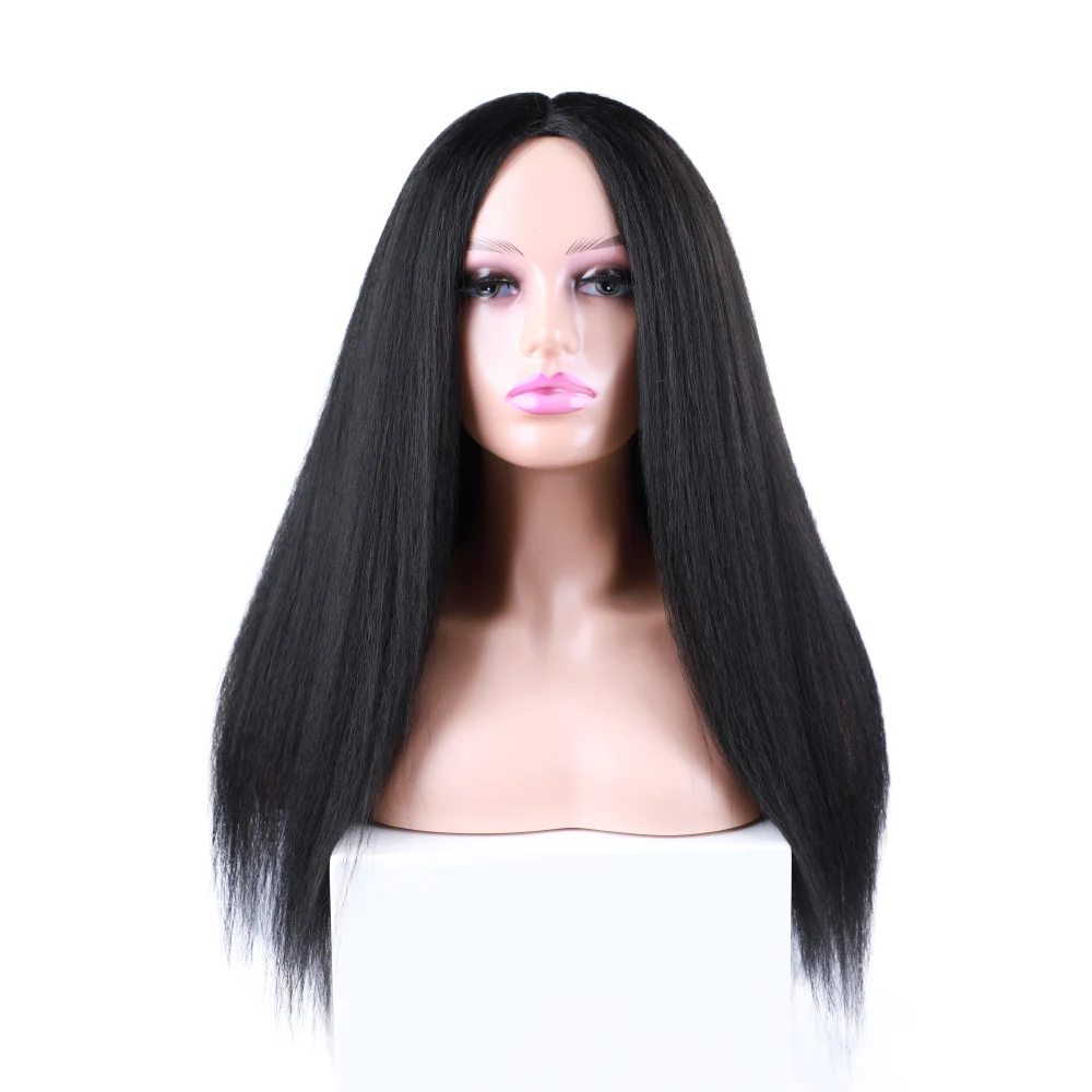 

Long Kinky Straight Synthetic Wig 6 Inch Deep Scalp Topper Wig Brown Afro Wigs for Women Black Straight Synthetic Wig Puffy Hair