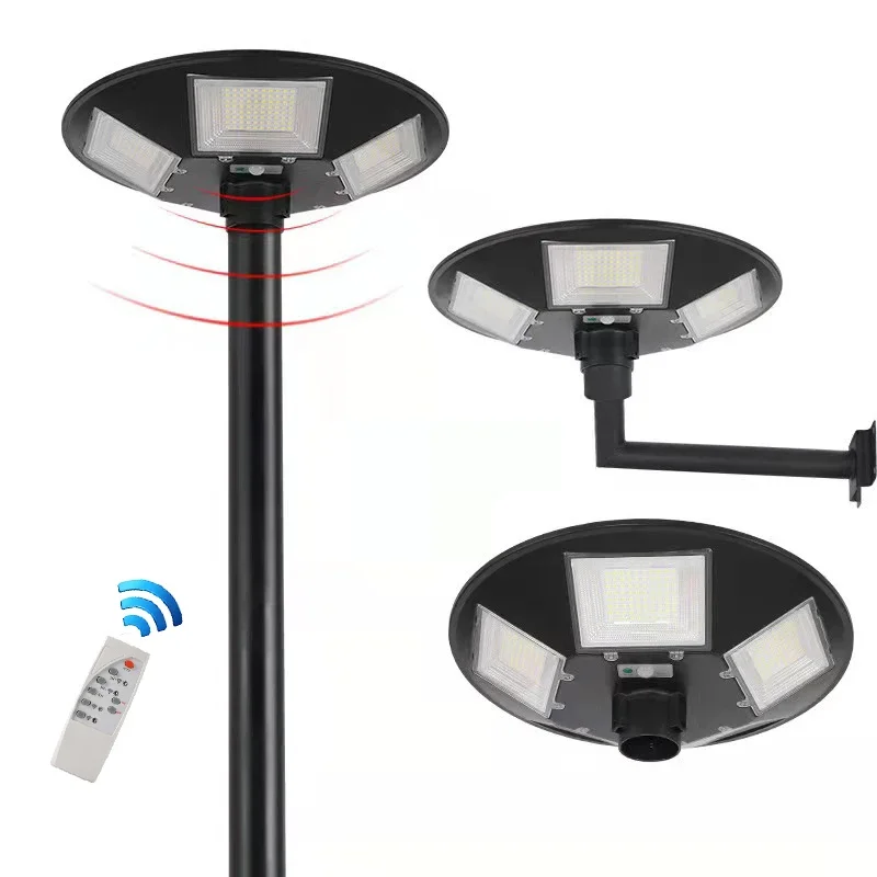 PIR Sensor UFO Round ABS All in One Solar Led Street Lights with Remote IP65 Waterproof 100W Outdoor Led Solar Garden Wall Lamp