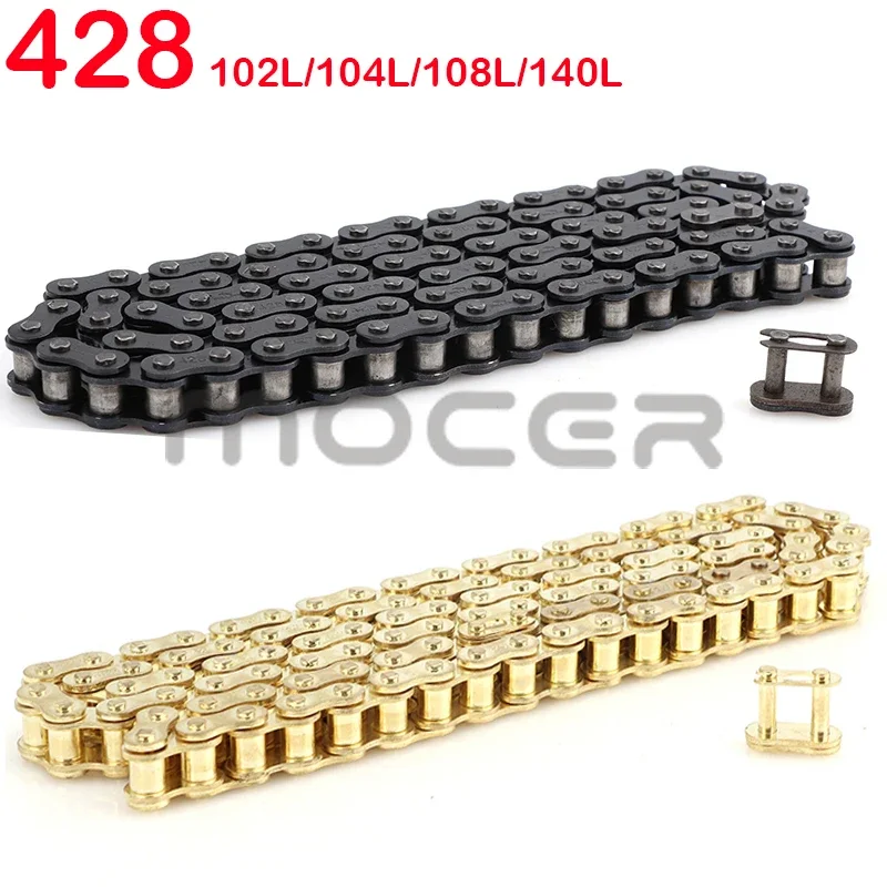 Motorcycle 428 Chain 102L/104L/108/140 Links Fit for 50cc-250cc ATV Quad Pit Dirt Bike Go Kart Metal Motorcycle Parts Black/gold