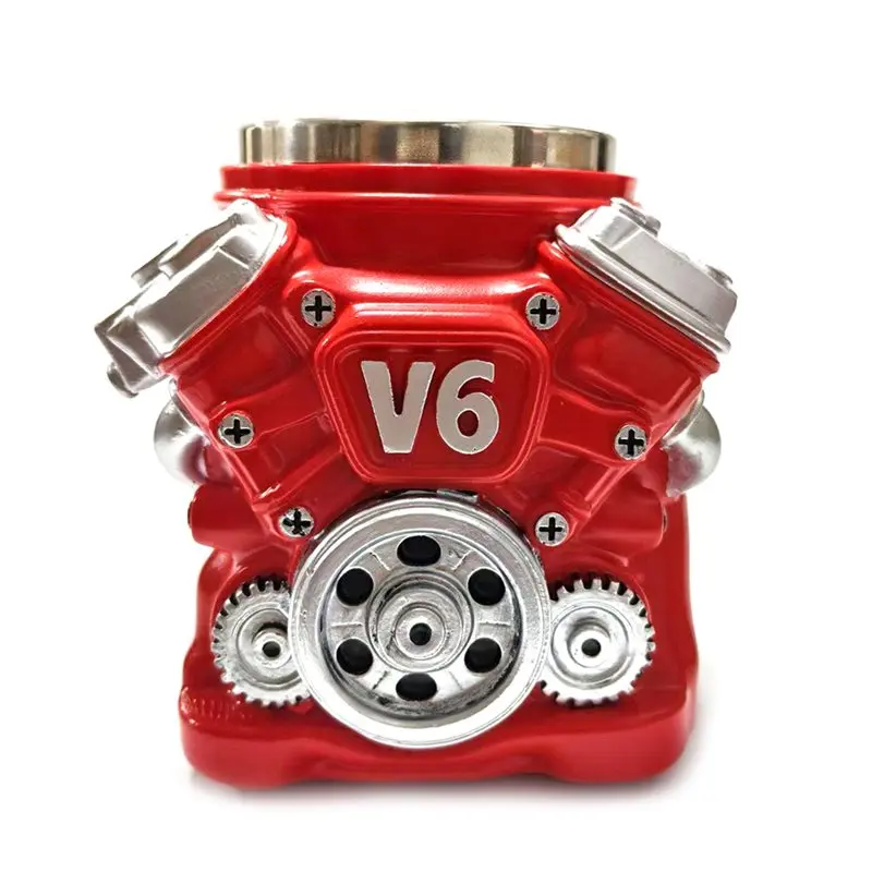 HOTB72A Coffee Mug V6 Engine Stainless Steel Design, Outdoor Cup For Car Engine For Car Lovers Gift For Service Shop