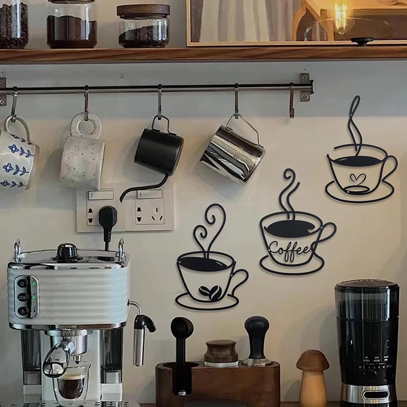 Juego de arte de pared de Metal para taza de café, decoración colgante para cafetería, letrero de Metal rústico Vintage con temática para cocina, restaurante y tienda, 3 uds.