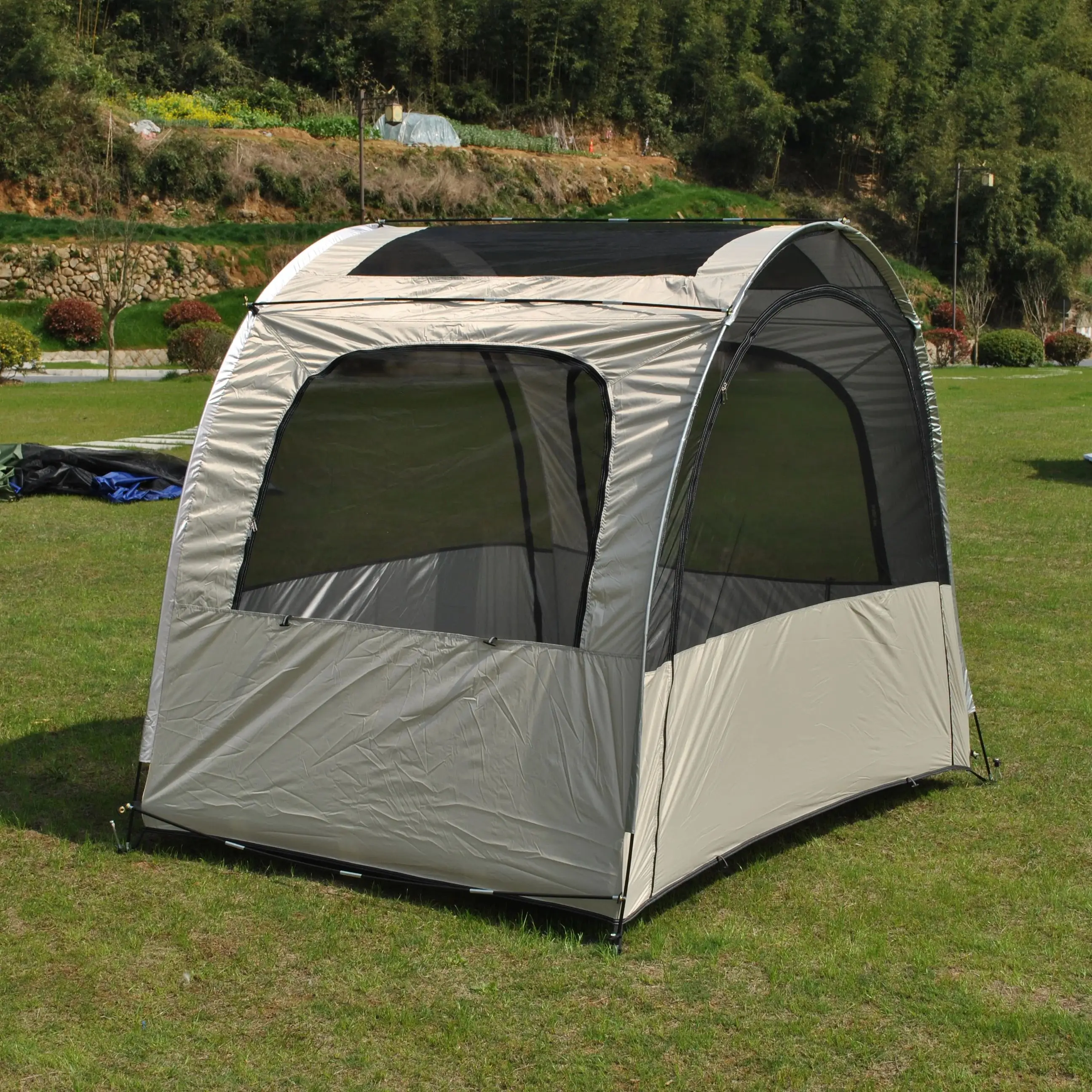 

Портативная палатка с двойными сетчатыми панелями из серебристой ткани Оксфорд для использования в помещении и на улице, палатка-гамак для младенцев, для сада, патио, кемпинга, легкая