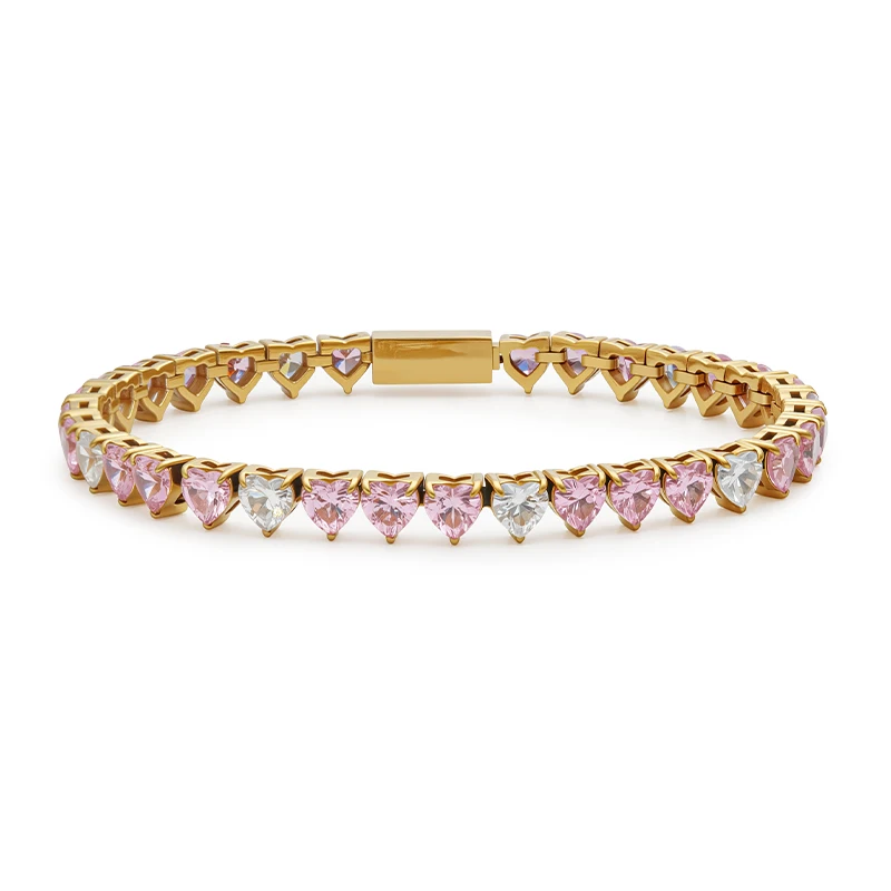 

VAROLE двухцветный браслет с цирконием в форме сердца любви, розовые и белые камни для женщин, модный браслет-цепочка из нержавеющей стали, ювелирные изделия