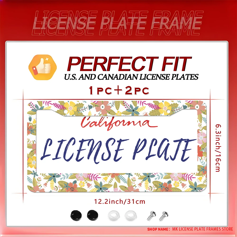 

Vintage and Fun Floral - Printed Aluminum 2 - Hole License Plate Frame with Screw Set, Car Decoration Gift, 6x12 Inches