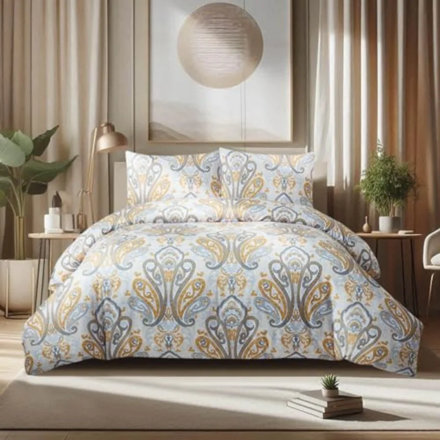 

Style Quarters Duvet Cover -Yellow Size Duvet Cover Set3PCS Soft Lightweight Boho Bedding Sets 100% Washed Microfiber Duvet Cov