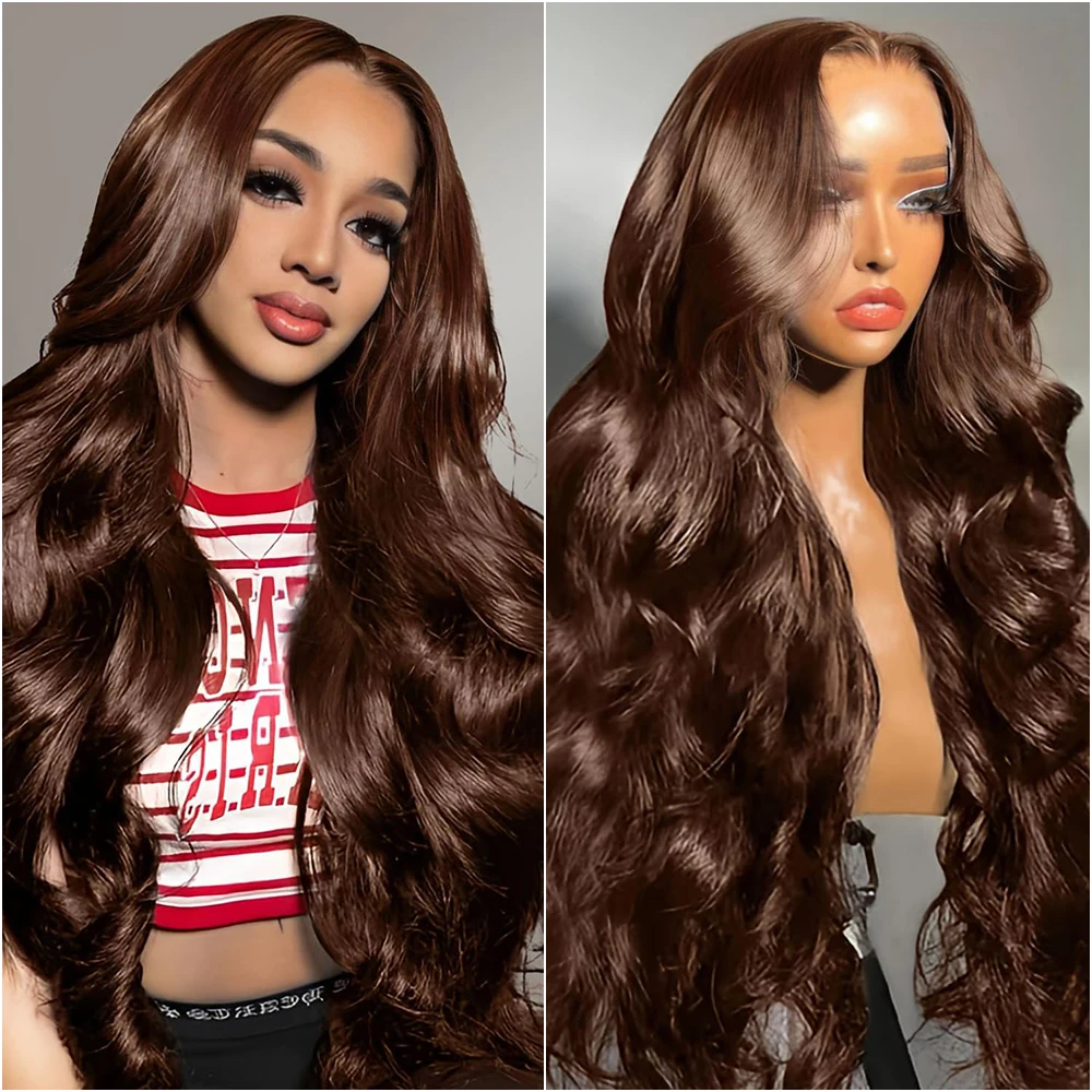 

40 Inch 13x6 HD Lace Frontal Wig 13x4 HD Lace Frontal Wig Chocolate Brown Colored Brazilian Body Wave Wig For Women 200 Density