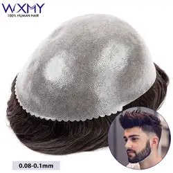 Мужской парик Toupee 0,08-0,10 мм, прочный мужской парик, протез из натуральных человеческих волос, парики для мужской капиллярной системы