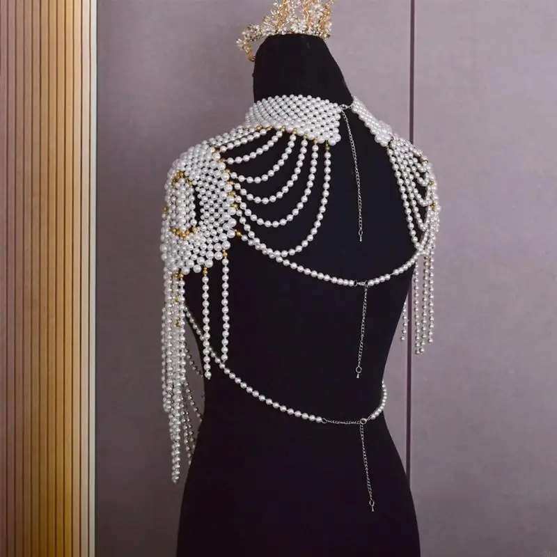 Portable Imitation Pearls Tassels Accessory Shawl Comfortable Bead Body Chain 6XDA