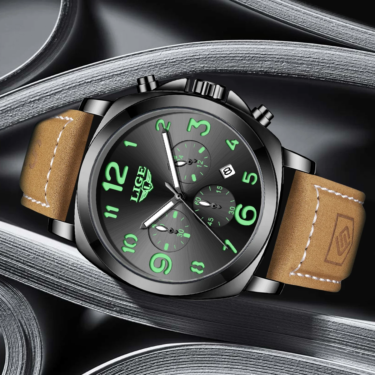 LIGE Top Brand Quartz Watch Casual Sport Fashion Waterproof Man Clock Luminous Date Leather Belt Simple Watches for Men Male+Box