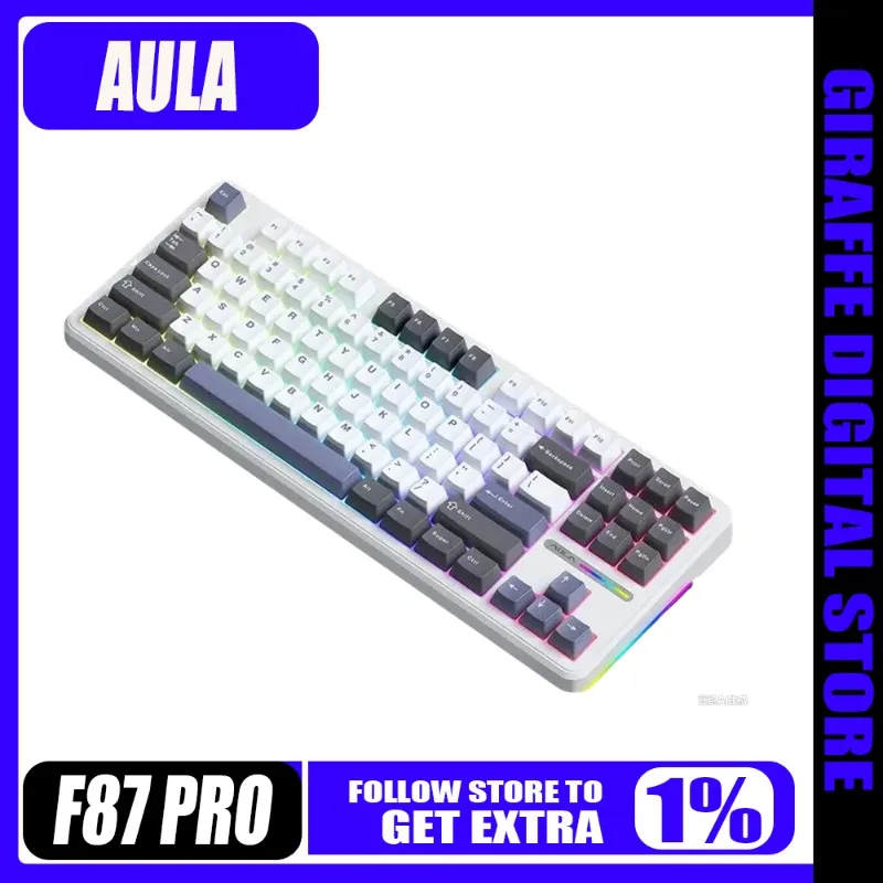 

AULA F87 PRO Mechanical Keyboard 3 Mode Wireless Bluetooth Customized PBT Original Factory Height RGB Light Effect Esports Game