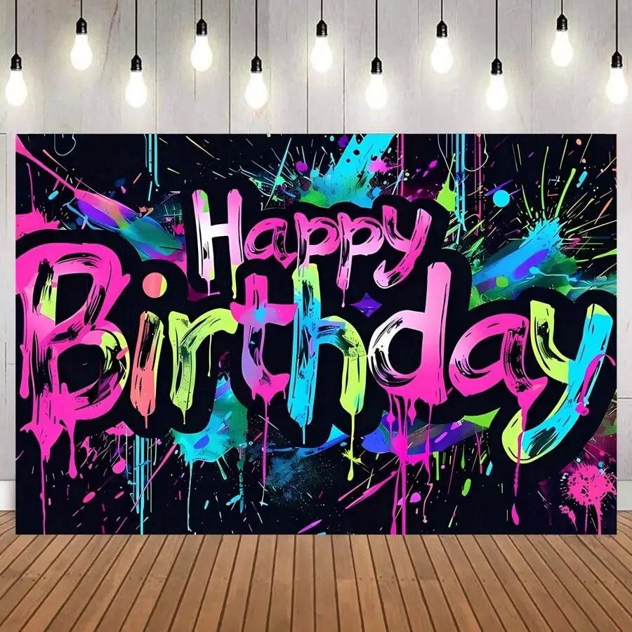 VIKAMA Graffiti Neon Hintergrund Banner Geburtstag Party Dekoration dunkle fluoreszierende Babyparty Geschenk Fotografie Hintergrund