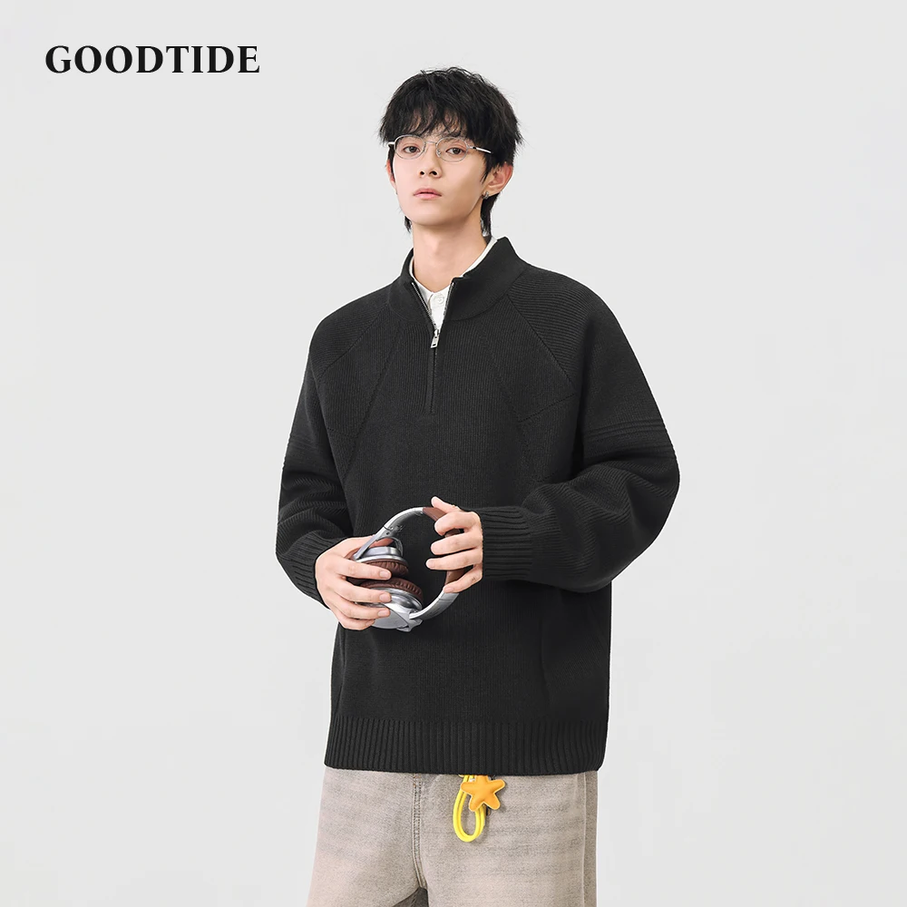 2025 Winter New Fashion Men's Casual Half - Zip Mock Neck Sweater Ribbed Knit Pullover Comfortable Soft Long Sleeve Jumper Top