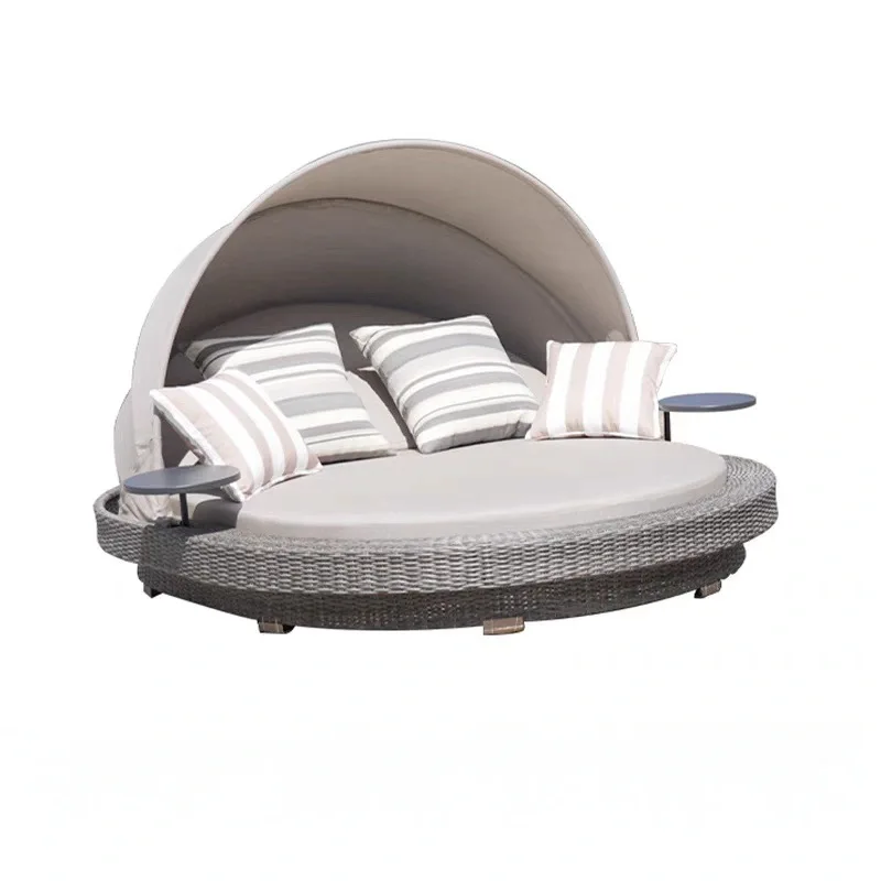 

Hotel high-end outdoor leisure rattan bed waterproof sunscreen swimming pool beach creative rattan villa double round