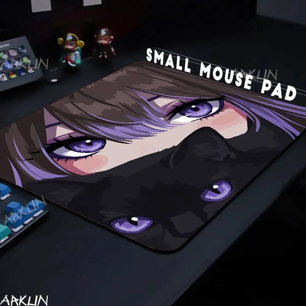 Kawaii Anime Girl Black Cat Mouse Pad, Purple Pink Eyes Aesthetic Portrait Mat, Non-Slip Rubber Gaming for Laptop Office