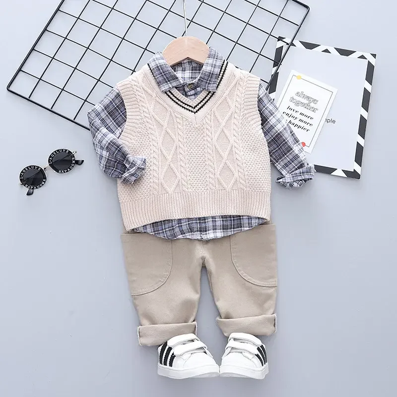 Spring Children Fashion Clothes Kids Boy Girl Sweater Vest Shirt Pants 3Pcs/Set Kids Infant Clothing Toddler Tracksuit 0-5 Years