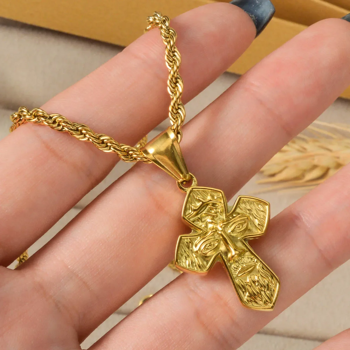 الذهب اللون قلادة قلادة مجموعة الصليب/الملاك/شجرة الحياة/يين يانغ الرموز مجوهرات للرجال النساء الرموز الدينية الروحية مجوهرات