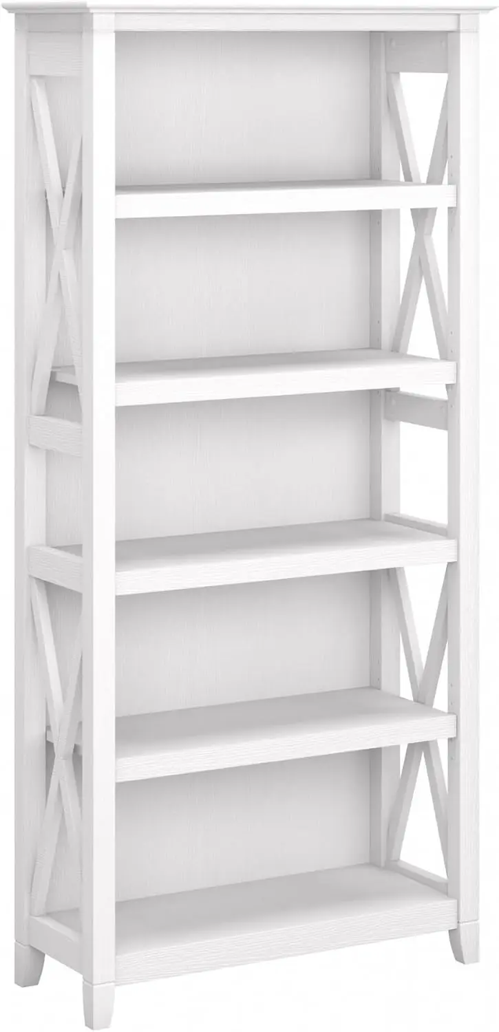 West Tall Estante para Estante, Bush Móveis Key, Pure White Oak, 5 Shelf