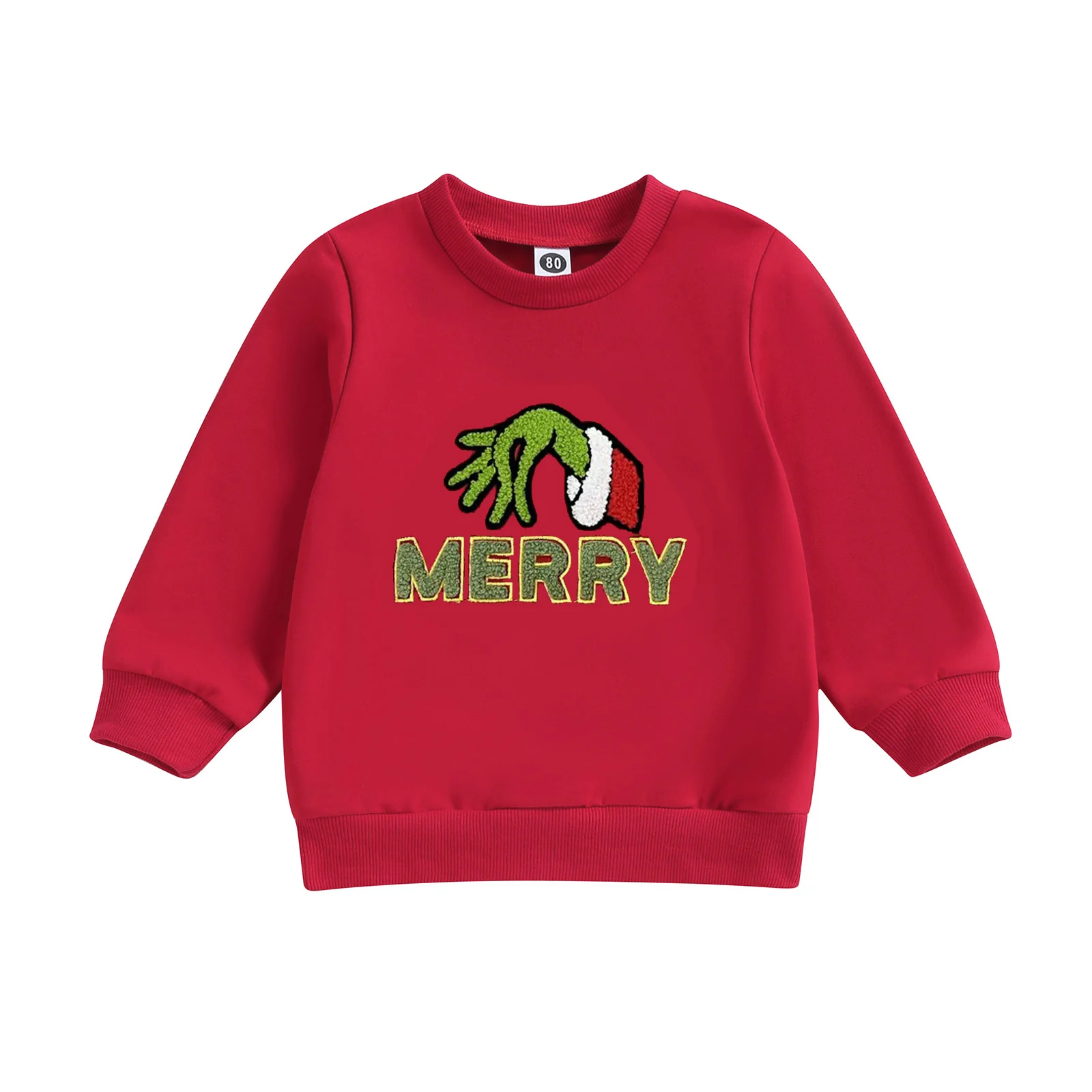 

Baby Christmas Sweatshirts Fuzzy Letter Embroidery Long Sleeve Loose Pullover Toddler Warm Tops