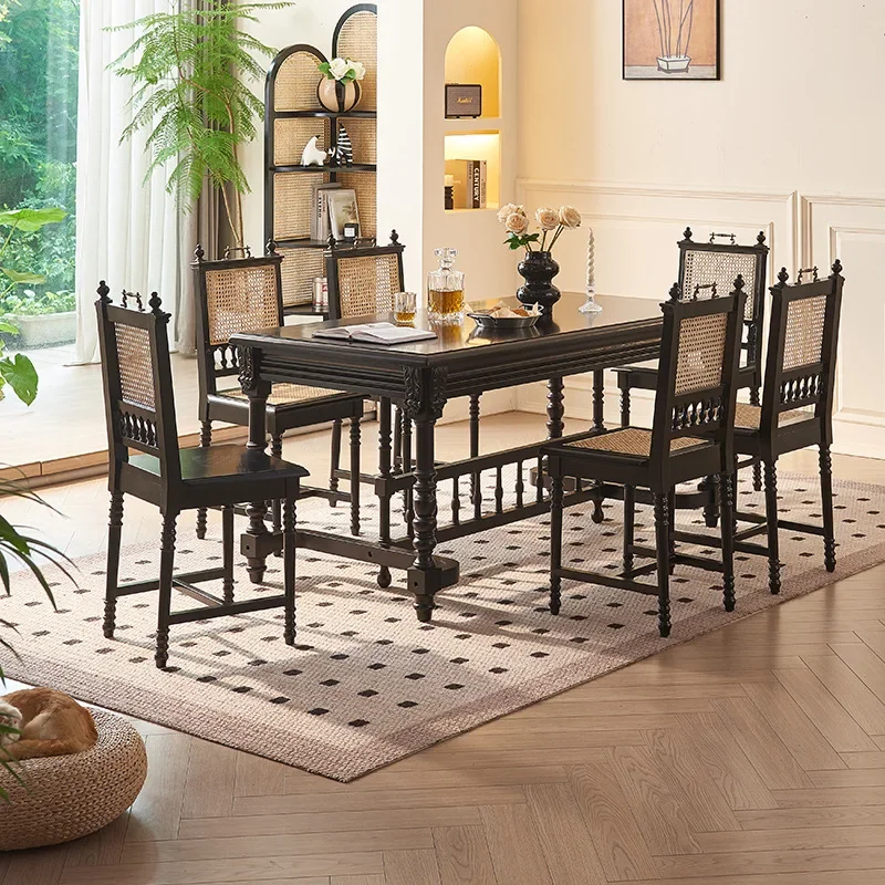 Solid wood dining table creative rattan dining chair table and chair combination restaurant hotel table