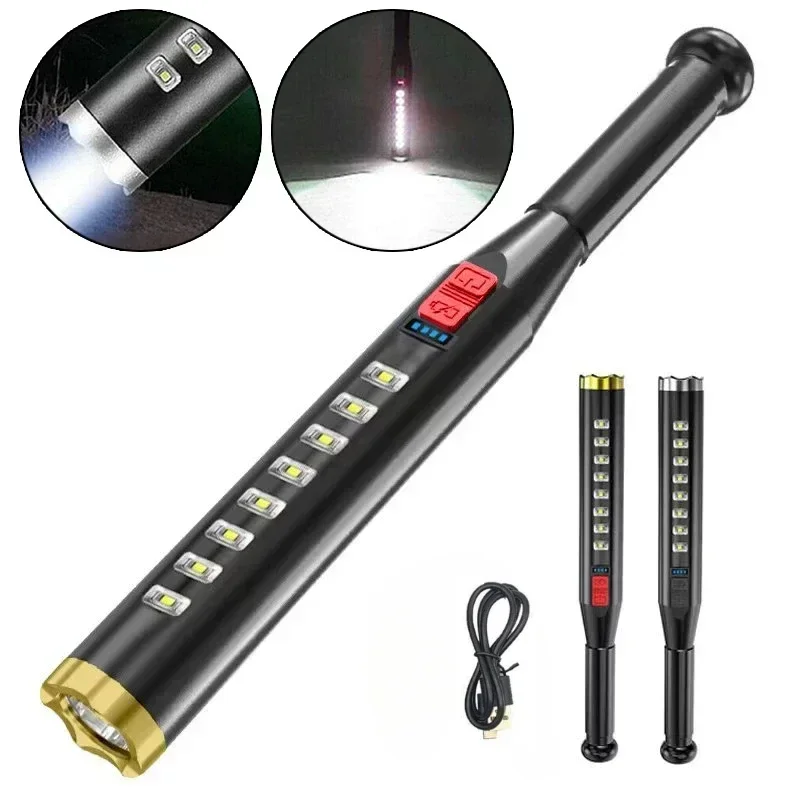 

LED Baseball Bat Flashlight Portable USB Rechargeable Flashlights Self Defense Torch Outdoor Patrol Lights Work Light