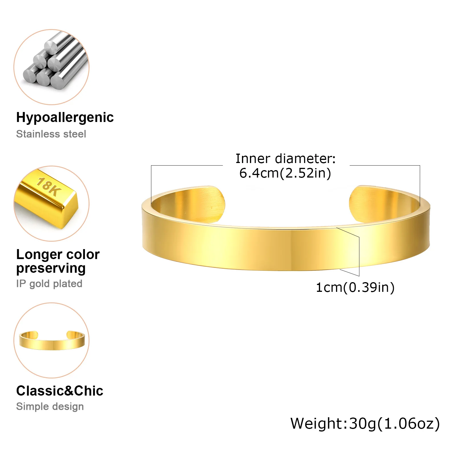 Vnox Simple 3mm-10mm Bangles for Women Men, Classic Glossy Stainless Steel Open Cuff Bracelets, Unisex Plain Wristband image 3