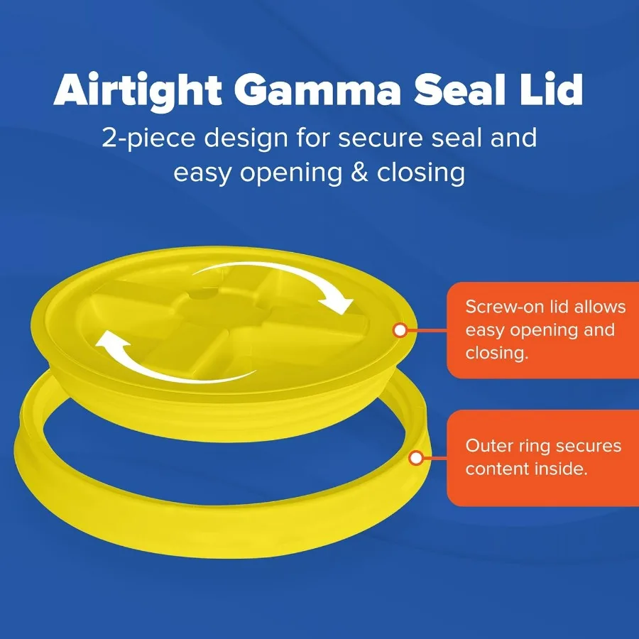 دلو أبيض سعة 3.5 جالون مع برغي جاما أصفر على الغطاء (عبوة من 6 قطع)، تخزين للطعام، بلاستيك HPDE ممتاز، خالي من مادة BPA، متين #5