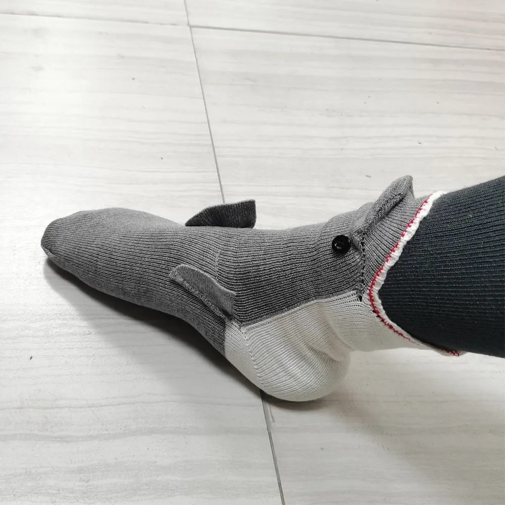 Calcetines de animales de ganchillo suaves de tiburón, calcetines de punto elásticos transpirables, calcetines de suelo 3D creativos que absorben el sudor, rellenos de medias